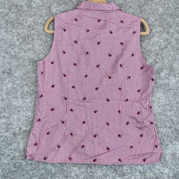 Vtg Womens L Red Gingham Western Sleeveless Silk Shirt Floral Detail by E.P. Pro - Picture 11 of 11